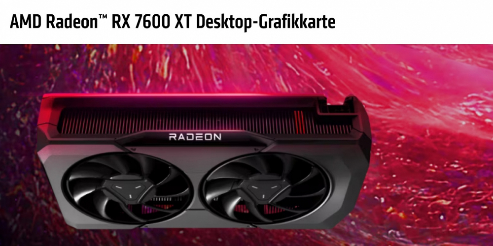 AMD listet eine AMD Radeon RX 7600 XT Desktop-Grafikkarte auf der deutschen Webseite