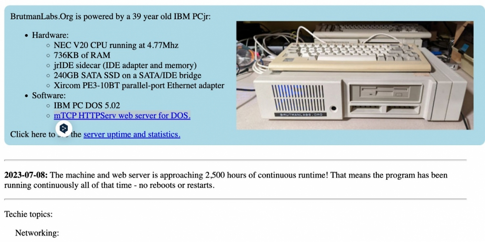 39 Jahre alter DOS-Web-Server erreicht 2.500 Stunden Betriebszeit