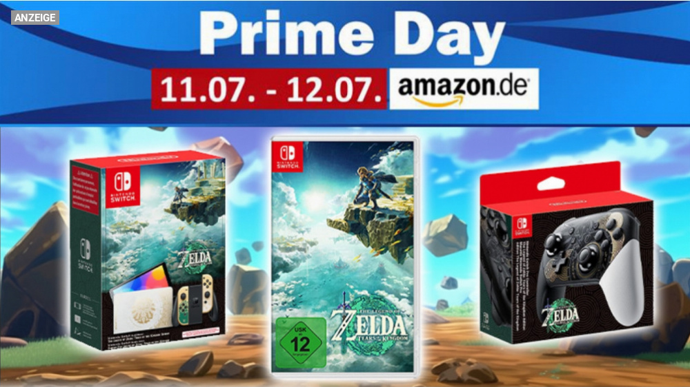 Zum Prime Day das beste Switch Spiel des Jahres zum Bestpreis: Zelda Tears of the Kingdom und Nintendo Switch im Zelda-Design für kurze Zeit im Angebot