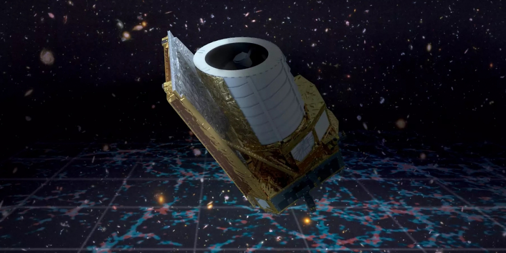 Eine künstlerische Darstellung der Euclid-Mission im Weltraum. Ziel der Euclid-Mission ist die Erforschung der Zusammensetzung und Entwicklung des dunklen Universums. Das Weltraumteleskop wird eine Karte der großräumigen Struktur des Universums in Raum und Zeit erstellen, indem es Milliarden von Galaxien in einer Entfernung von bis zu 10 Milliarden Lichtjahren auf mehr als einem Drittel des Himmels beobachtet.