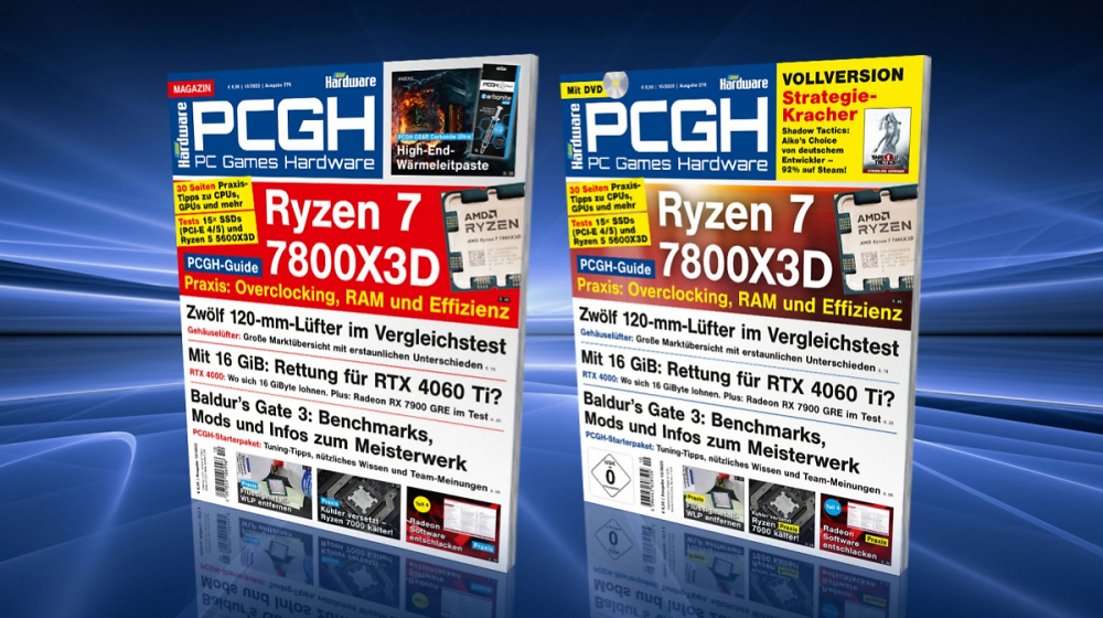 Jetzt im Handel - PCGH 10/2023: Tuning zum Ryzen 7800X3D, zwölf 120-mm-Lüfter im Test, RTX 4060 Ti mit 16 GiB, PCI-E-5.0 vs. 4.0 bei SSDs, versetzte AM5-Halterungen, Baldur's Gate 3 im Check u. v. m. - GOG-Vollversion: "Echtzeit Stealth-Titel in Japan"