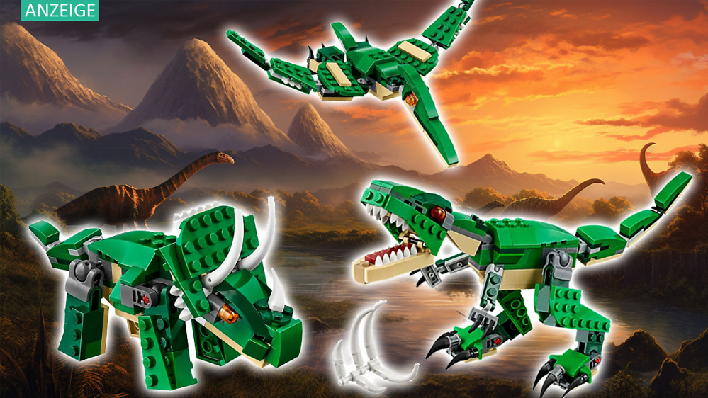 Dieses reduzierte Set kaufen jetzt alle: Im Lego Creator Dinosaurier stecken T-Rex, Triceratops und Pterodactylus