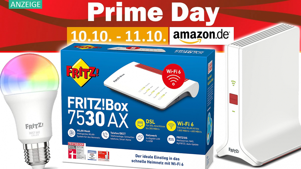 Amazon Prime Day: AVM Fritz!Box 7530 AX & 5590 Fiber, Fritz!Repeater, Fritz!DECT & Co. nirgendwo günstiger