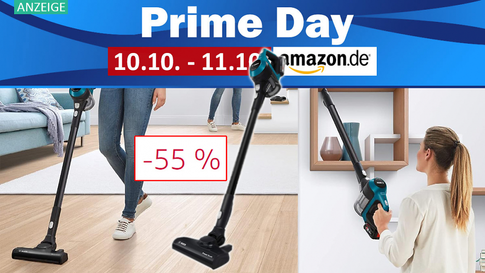 Zum Tiefstpreis eingesaugt: Satte 55 % Rabatt auf kabellosen Bosch Akku-Staubsauger am Prime Day - nirgends günstiger!