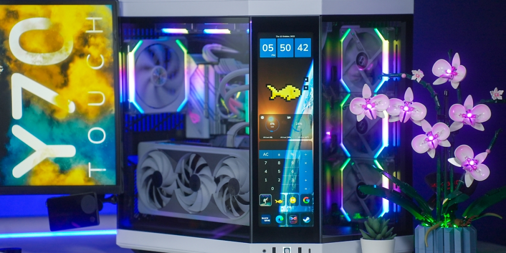 Hyte Y70 Touch: Showcase-Glaskasten mit Display über Eck für 400 Euro (1)