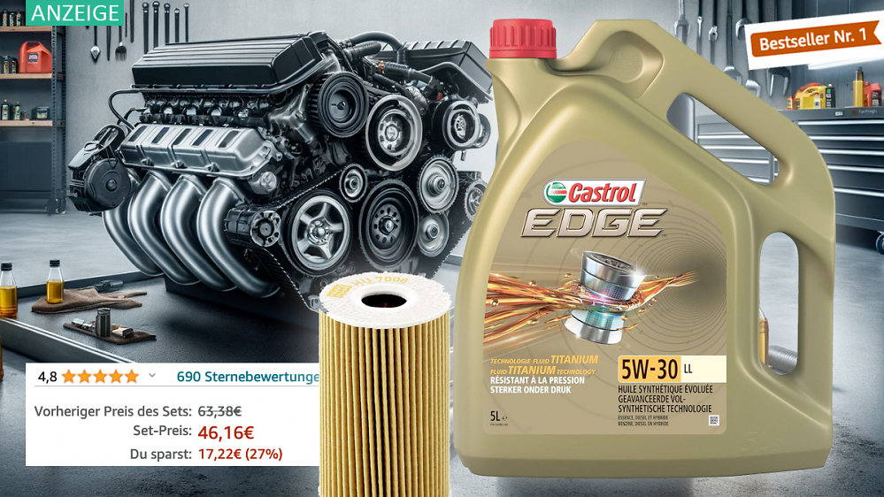 Geniales Spar-Set: Topseller-Motoröl Castrol Edge 5W30 5 Liter + Ölfilter für 46,16 Euro statt 63 Euro