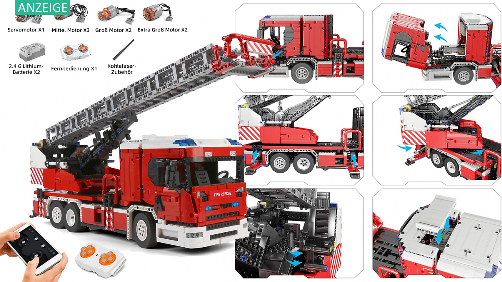 Lego Technic Feuerwehrauto gewünscht, Mould King reagiert: Großes Modell mit Fernsteuerung & App im Angebot