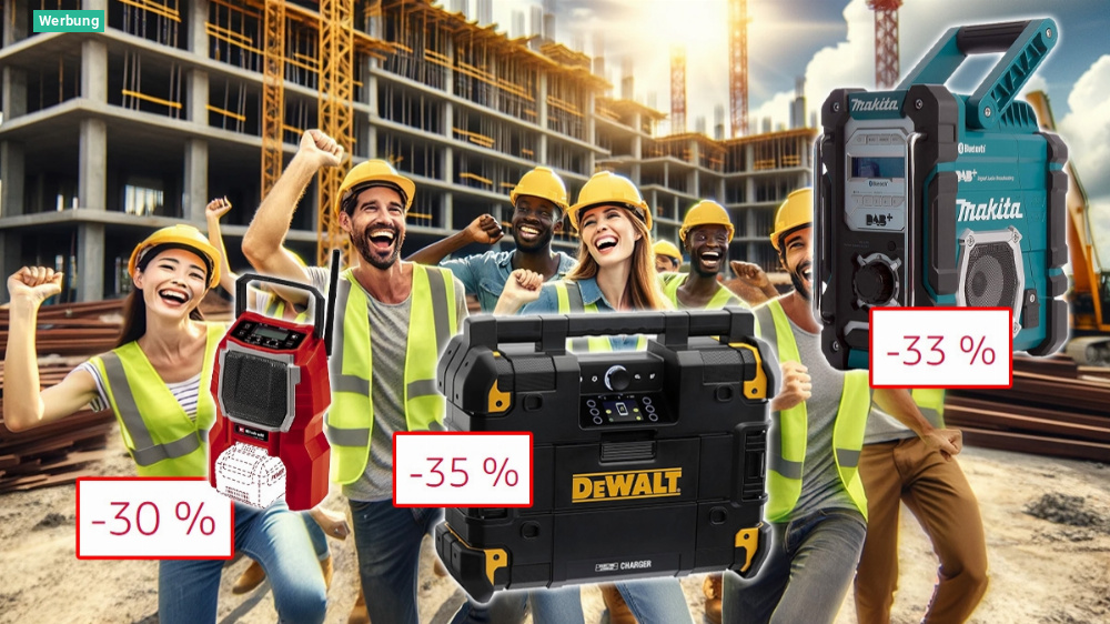 Für gute Laune auf der Arbeit: Baustellenradios von Makita, Einhell und DeWalt mit bis zu 130 Euro Rabatt