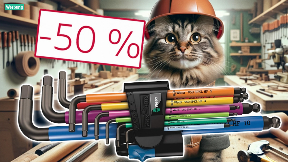 Preis halbiert: Wera Winkelschlüsselsatz mit 9 Teilen bei Amazon (Werkzeug-Set mit Hex Plus)