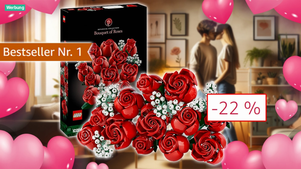 Amazon rettet den Valentinstag! Bestseller Lego Icons Rosenstrauß knallhart reduziert - Blumen ab 12 Euro im Angebot