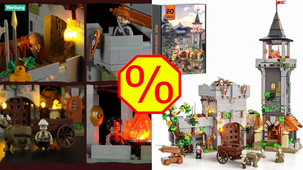 Doppelt reduziert: Mittelalterlicher Wachturm mit Beleuchtung - kompatibel zu Lego-Sets