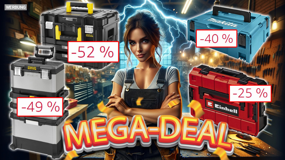 Amazon räumt auf! Bis zu 52 % und 150 Euro Rabatt auf Einhell und Stanley Werkzeugkästen - auch Makita Makpac günstiger