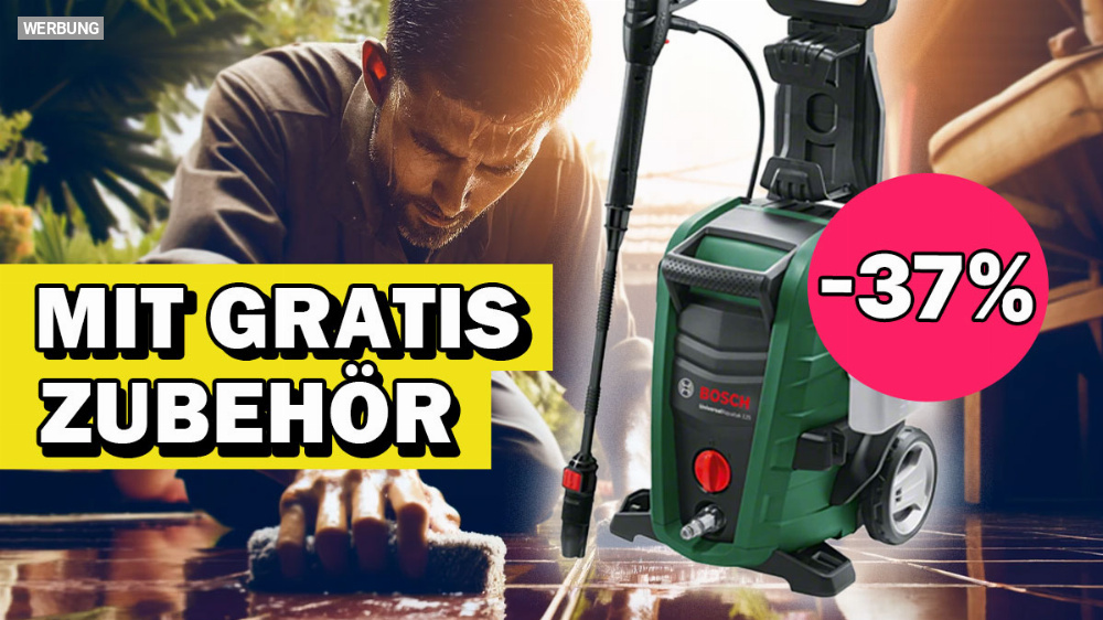 Bosch macht Druck mit 37 % und gratis Zubehör: Tausendfach verkaufter Hochdruckreiniger zum Terrasse reinigen