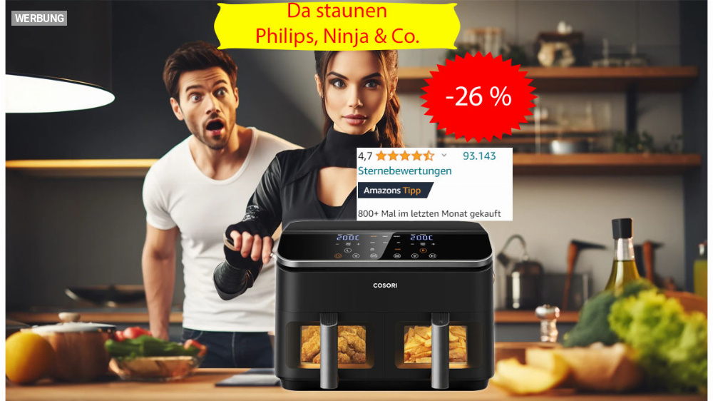 Mehr als 90.000 Amazon-Kunden sind begeistert: Großer Airfryer 26 Prozent günstiger