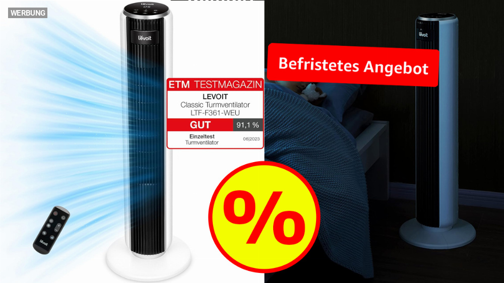 Warum später mehr bezahlen? Jetzt doppelter Rabatt auf beliebten Turmventilator bei Amazon