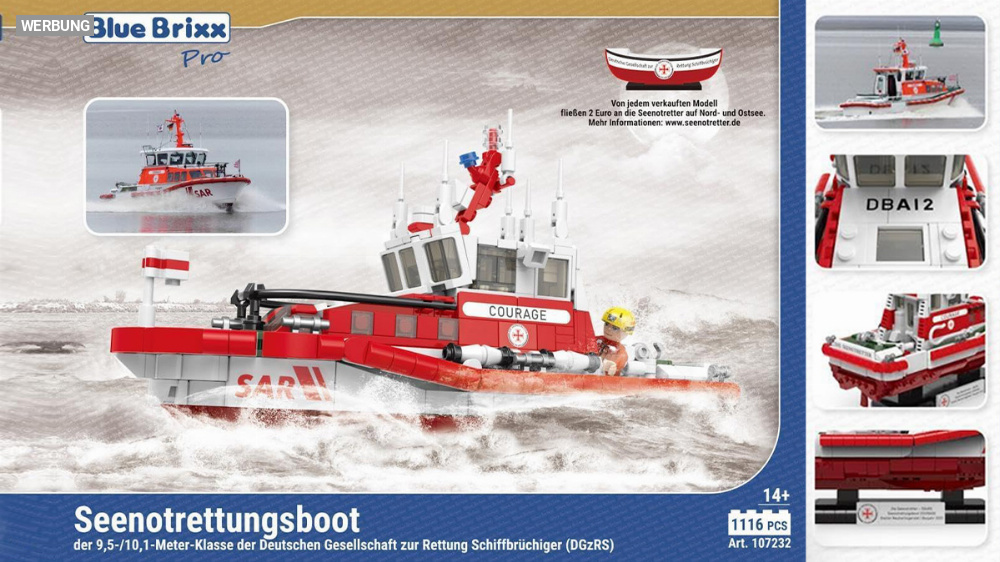 BlueBrixx Pro Seenotrettungsboot der DGzRS: Klemmbausteine für den guten Zweck