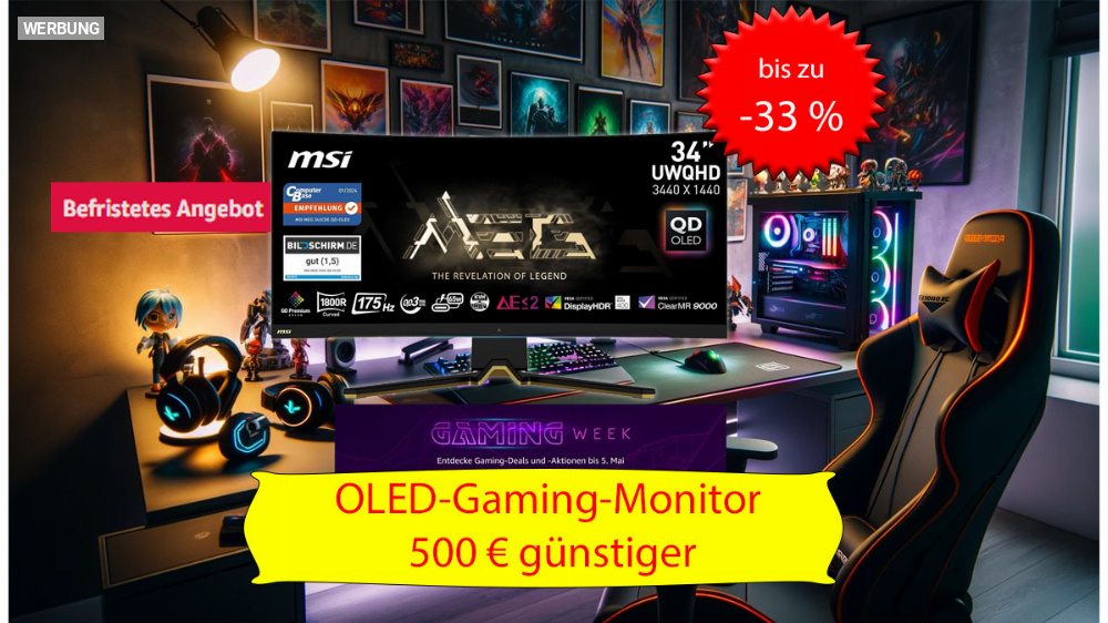 Ultrawide-QHD, QD-OLED, HDR: Gaming-Monitor zum Tiefstpreis bei Amazon (Update)