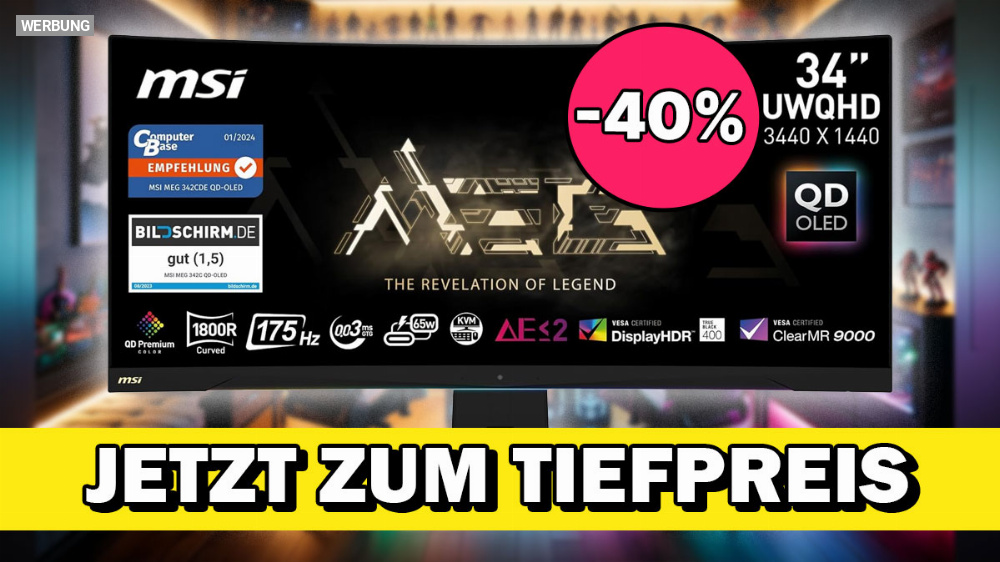 Jetzt mit 600€ Rabatt: MSI QD-OLED Curved Gaming-Monitor mit 34 Zoll, 175Hz, UWQHD & 0,03 ms Reaktionszeit - günstiger denn je!