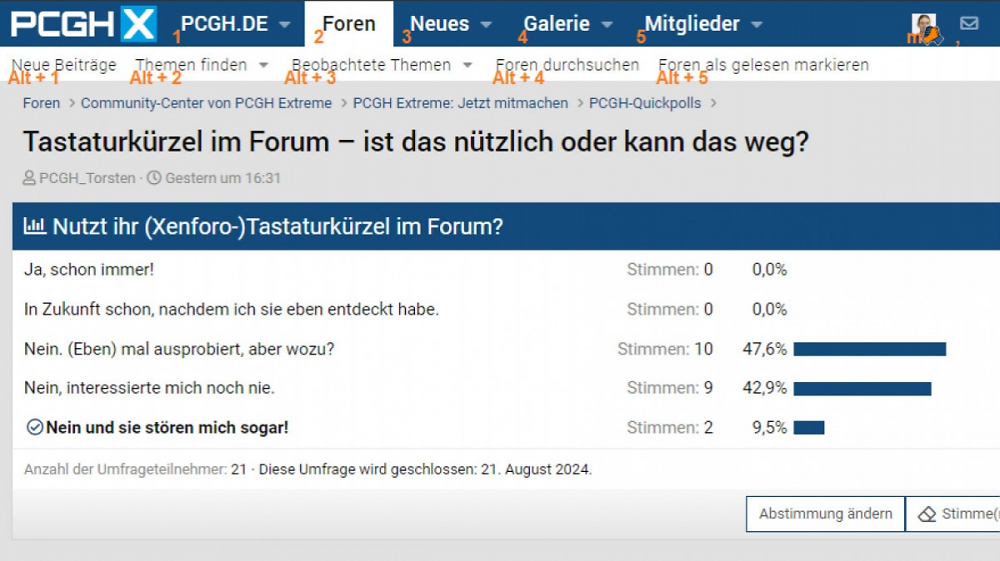 PCGHX-Umfrage: Tastaturkürzel im Forum - wer kennt sie, wer will sie? 