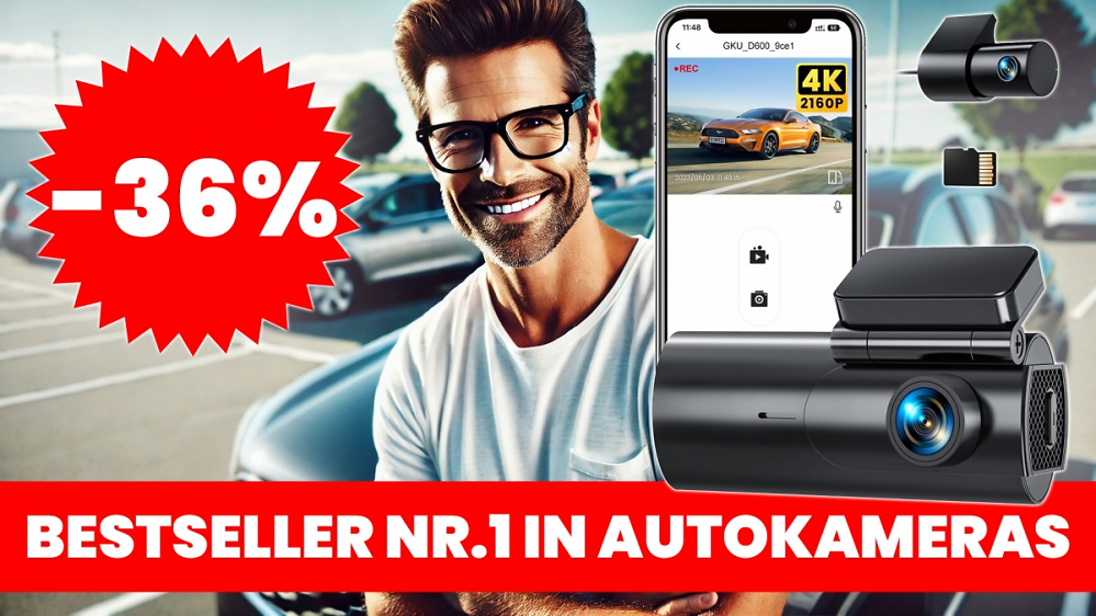 Deal: Augenzeuge immer dabei: 36 % Rabatt auf Topseller-4K-Dashcam - Front & Heck, WiFi, 64 GB SD