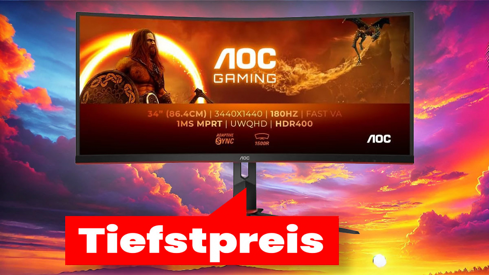 Tiefstpreis-Deal: Sehr gut bewerteter AOC Ultrawide Curved Gaming-Monitor mit 34 Zoll, WQHD und 180 Hz kostet gerade keine 290€