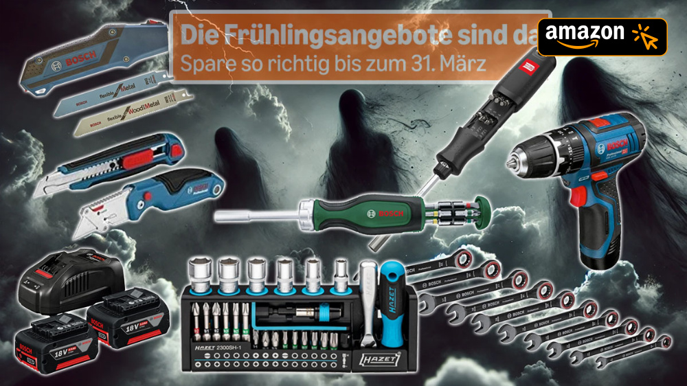 Befristet im Spring Deal sind: Hazet Smartholder, Bosch Pro Mini Säge, Messer Set, 18V-Akku, Inbus Schraubendreher uvm.