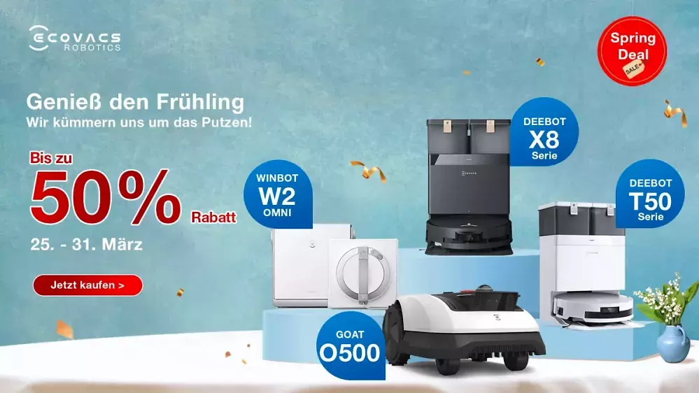Ecovacs Frühlings-Angebote: bis zu 50% Rabatt auf Haushaltsroboter!