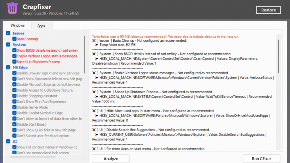 Crapfixer: Winziges Tool entmüllt Windows 10 und Windows 11