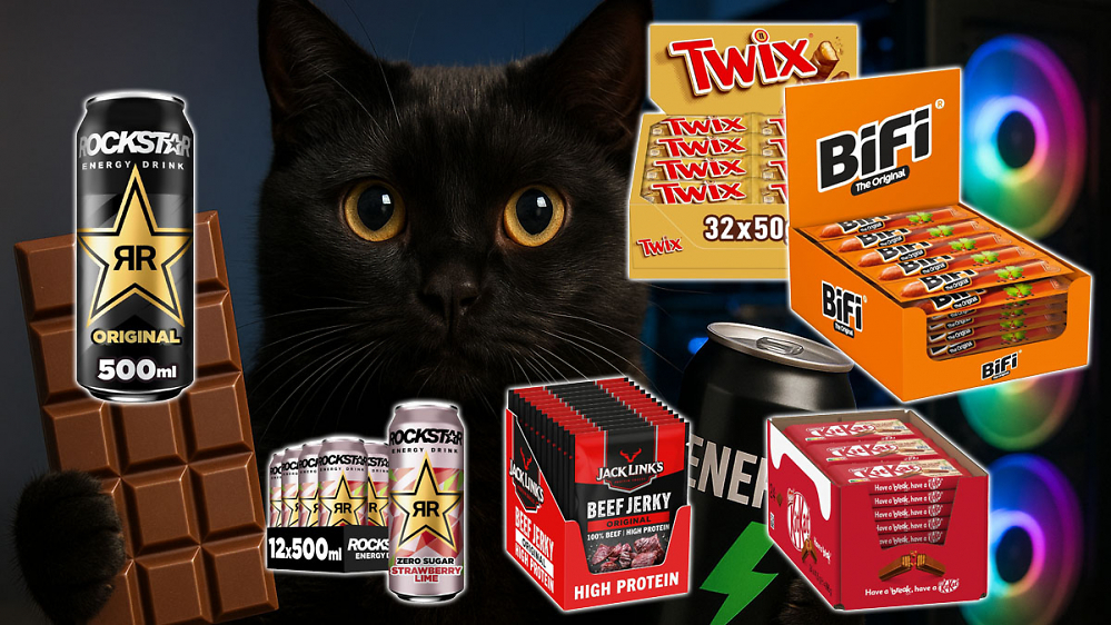 Amazon-Naschkatze wirft befristet raus: Red Bull + Rockstar Energy, Snickers, Bifi, Kitkat uvm.