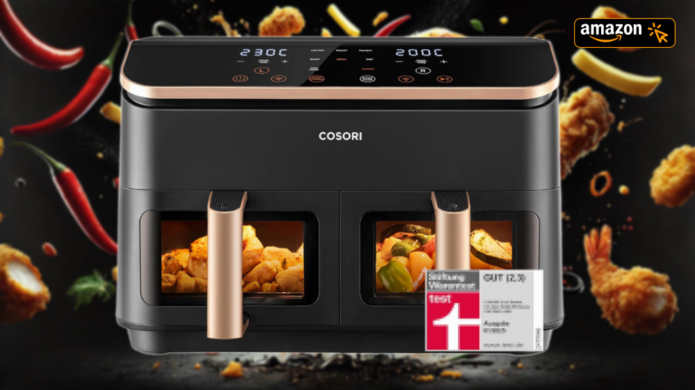 Noch nie so günstig: Amazon feuert Cosori Testsieger-Heißluftfritteuse mit 100 Euro Rabatt raus