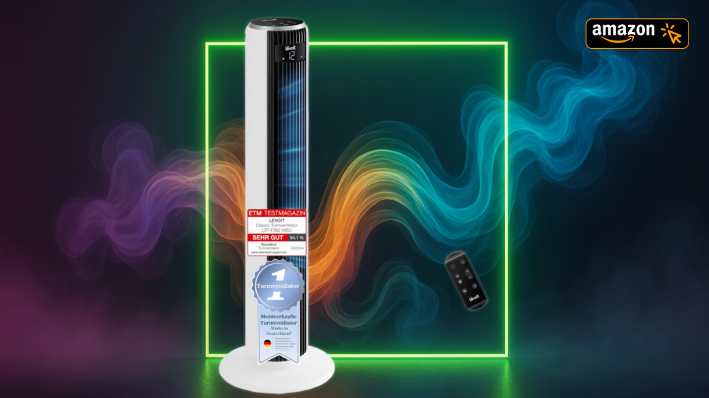 Amazon räumt das Lager: Turmventilator-Bestseller fliegt für 90 € raus - flüsterleise, über 3.000 Mal bestellt