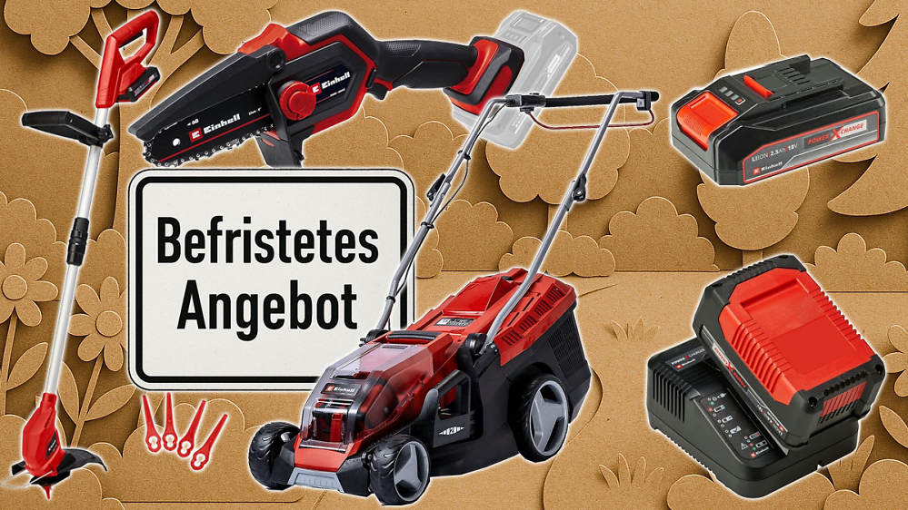 Klar unter Vergleichspreis boxt Amazon Einhell raus: Rasenmäher, Trimmer, Astsäge - 18V-Akku fliegt hinterher