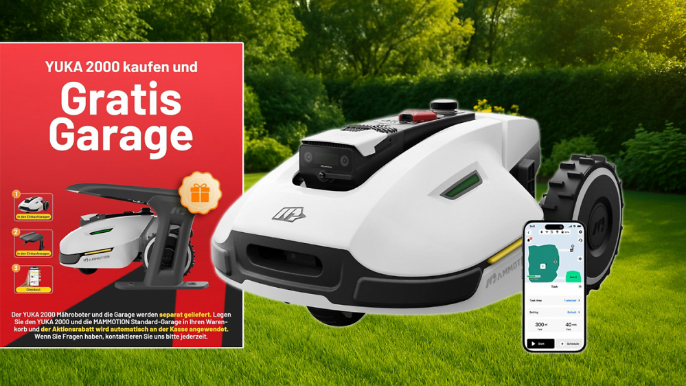 Kein Scherz: Amazon feuert kabellosen Mähroboter mit KI-Navigation & Gratis-Garage jetzt 500 € billiger raus