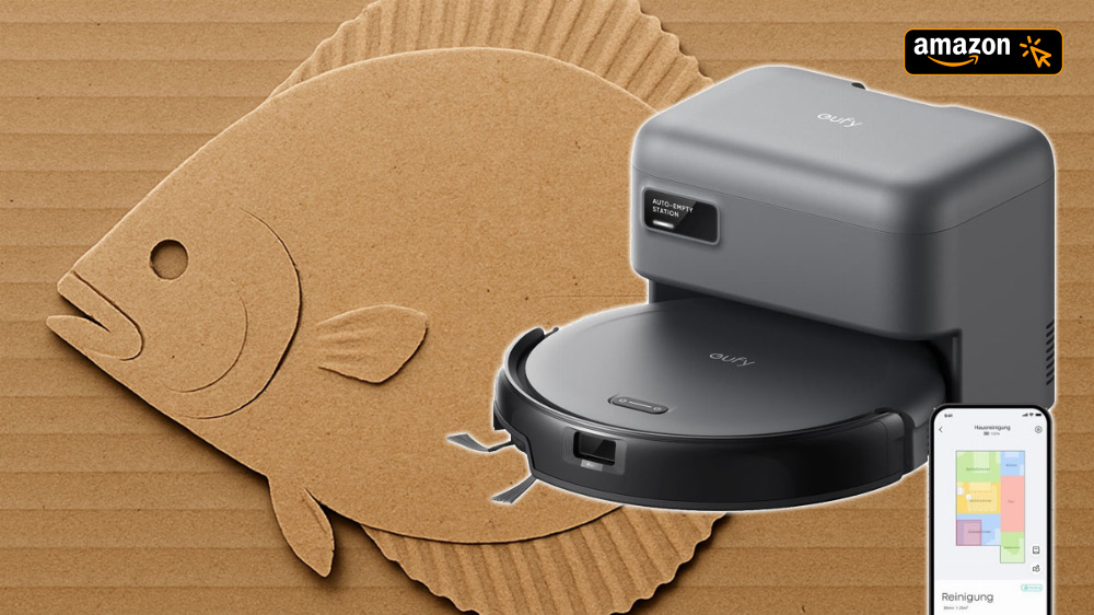 Platte Flunder mit Ausfahrbürste: Eufy Saugroboter mit Station erstmals für 199 € bei Amazon vermöbelt
