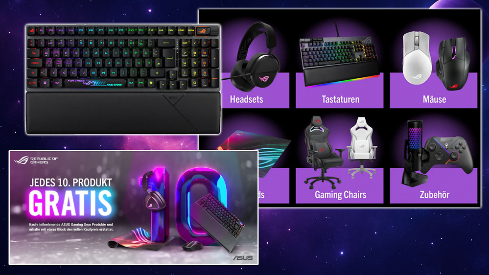 Nicht nur Cashback: Jedes 10. Produkt von Asus gratis - Gaming-Tastaturen, -Mäuse, -Stühle, Controller und mehr