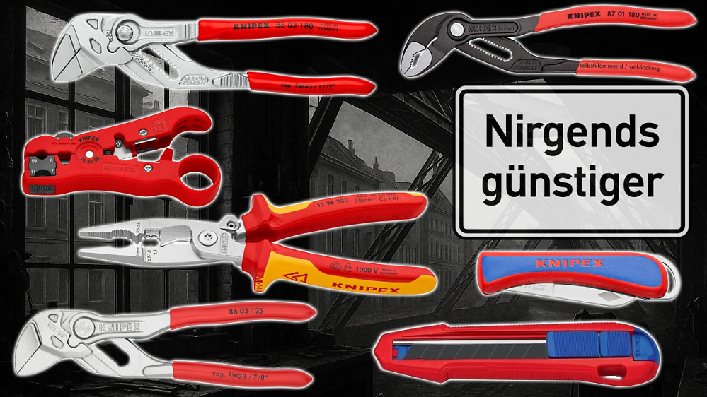 Amazon verhaut Knipex: Messer für 9,59 €, Zangenschlüssel für 34, 12 fürs Abisolierwerkzeug, Elektrozange für 42,20