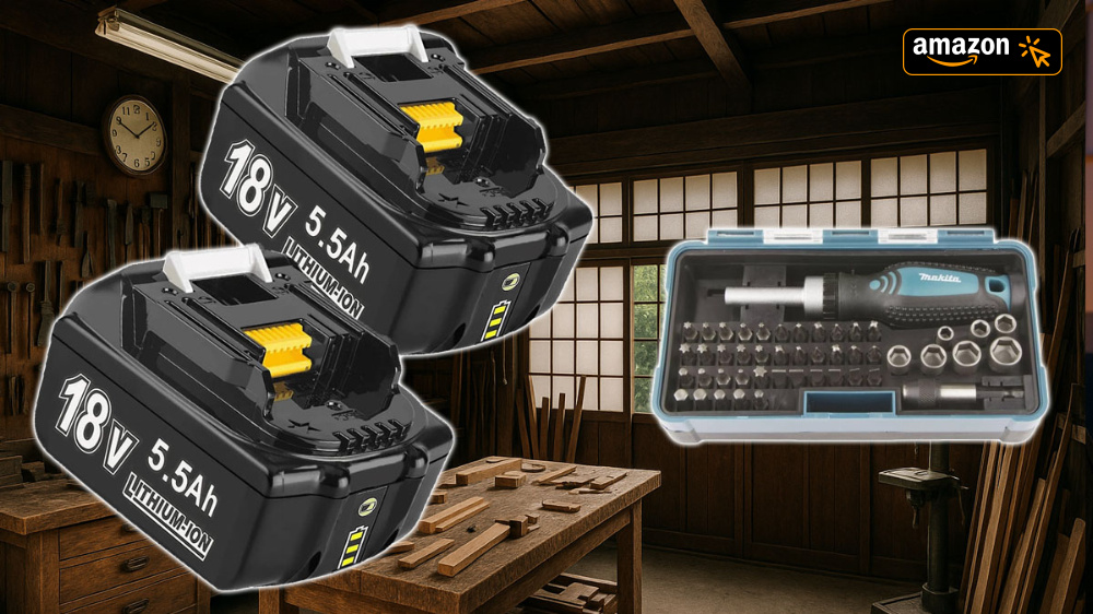 Sonderbar: 5,5 Ah 18V-Akku für Makita kostet im Set nur 23 €, Ratschen-Bit-Set keine 20