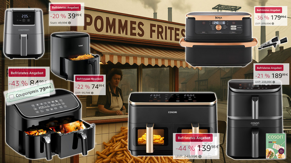 Zwei Kammern ab 80 €: Befristet verheizt Amazon Heißluftfritteusen von Ninja, Cosori, Tefal, Cookwise