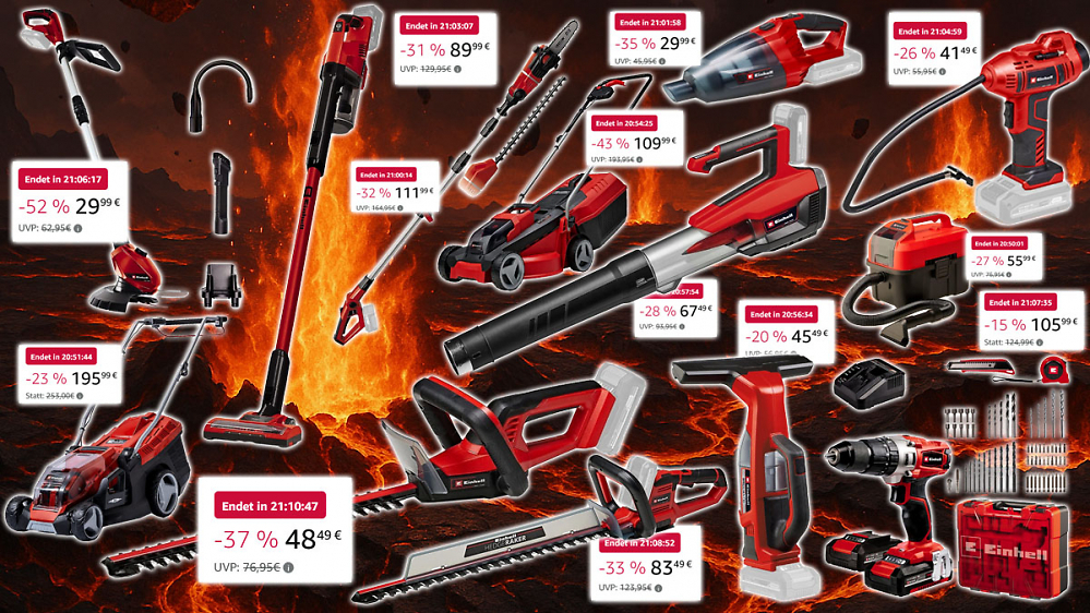 Nur heute verheizt Amazon ab 30 €: Einhell Heckenschere, 18V Trimmer, Akkuschrauber, Staubsauger, Kompressor, Mäher uvm.