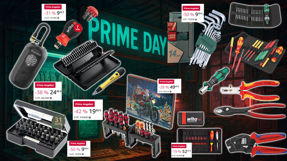 Zum Prime Day ab 9 €: Amazon verfeuert Wiha Bits, VDE-Set, Wera Halter + Ratsche, Luftpumpe, Knipex Crimpzange, Frontgreifzange uvm. 