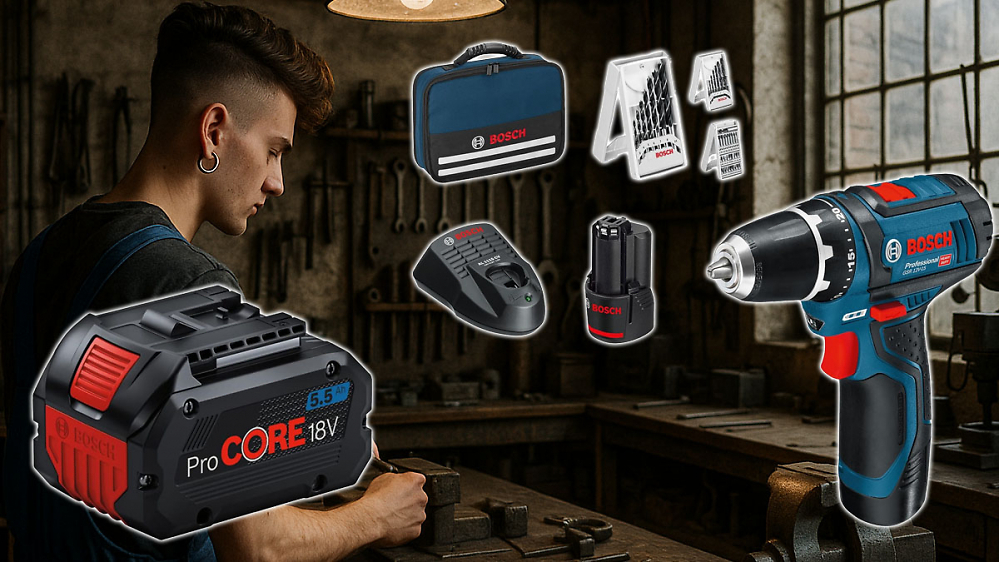 Unter Vergleichspreis verschraubt Amazon: Bosch Pro Core und Platz 1 Akkuschrauber im Set mit 2 Akkus, Tasche & Bits
