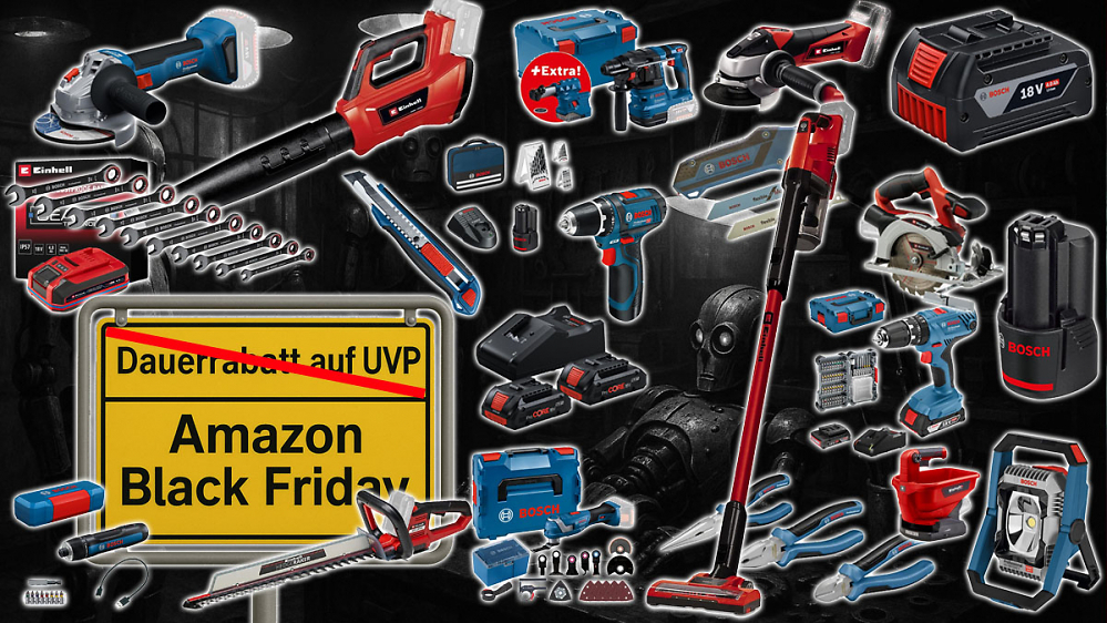 Am Black Friday verfeuert Amazon Einhell & Bosch Pro ab 11 €: 18V-Akku, Säge, Laubbläser, Akkuschrauber, Cuttermesser uvm.