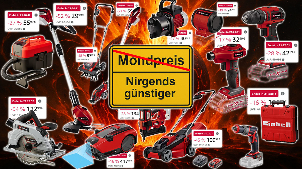 24 Stunden verheizt Amazon Einhell: 18V-Säge, Akkuschrauber, Trimmer, Rasenmäher, Gebläse, Pumpen, Lautsprecher und mehr