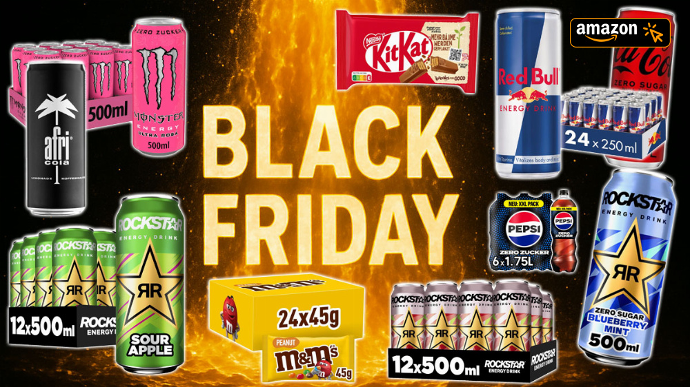 Amazon schenkt zum Black Friday aus: Rockstar, Monster & Red Bull Energy ab 84 Cent pro Dose, Cola, M&Ms und mehr (Update)