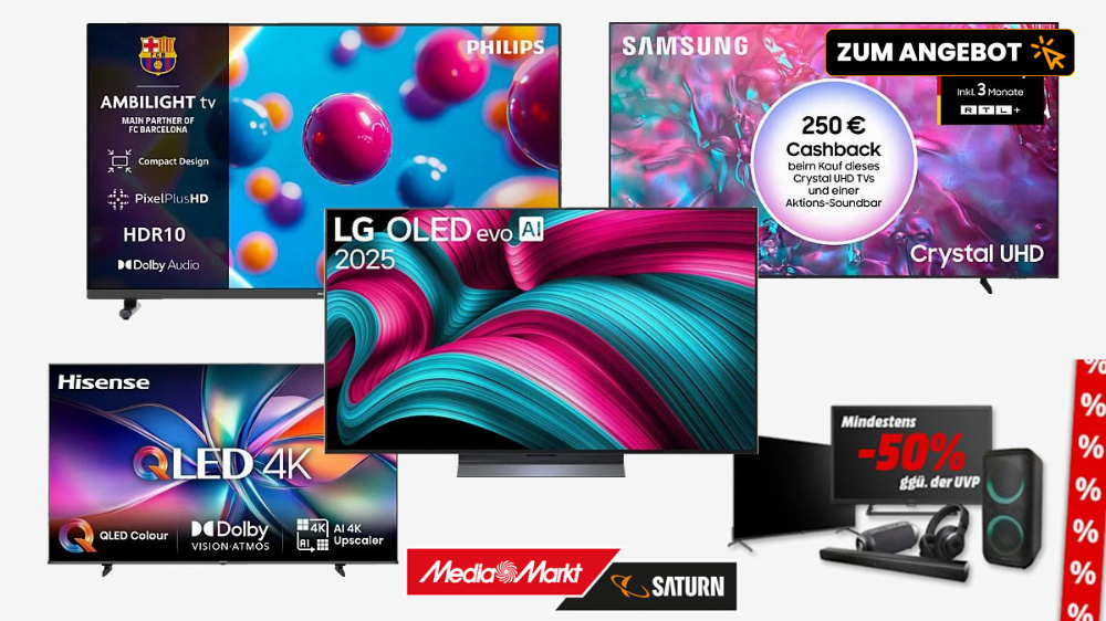 Halber Preis! Fernseher von LG, Samsung & Co. mit mind. 50% Rabatt - OLED, QLED, Ambilight TVs... ab 199€