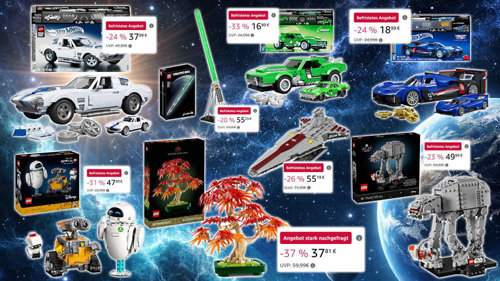 Amazon klemmt befristet Lego, Mattel und Mould King raus: Star Wars, Wall-E, Corvette u.v.m.
