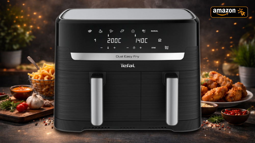 Tefal statt Ninja: Dual Zone Heißluftfritteuse bei Amazon 37 % reduziert, 2 Schubladen und Extra-Crisp-Technik