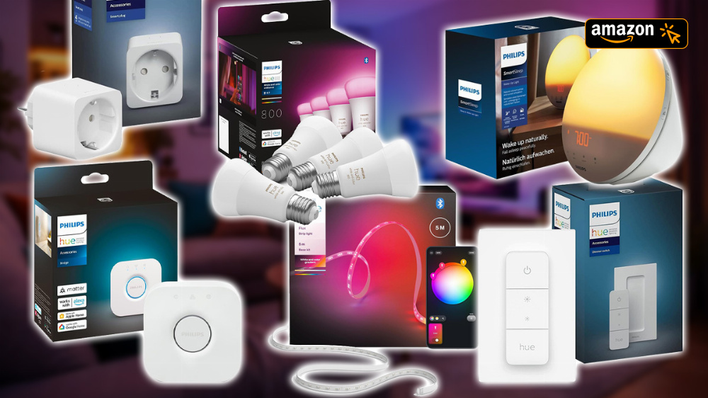 Amazon reduziert Philips Hue und schenkt 40 % Rabatt obendrauf: Hue Bridge, Lightstrip, Stehlampe & mehr