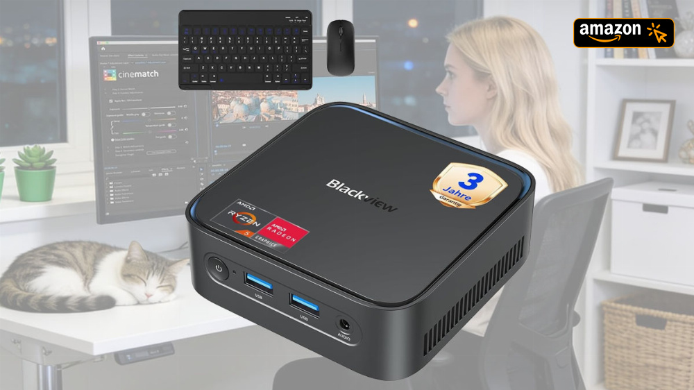 Bestpreis dank Rabatt-Code: Starker Mini-PC mit Maus, Tastatur, AMD Ryzen 5, 16/512 GB, Win 11 Pro und 3 Jahren Garantie