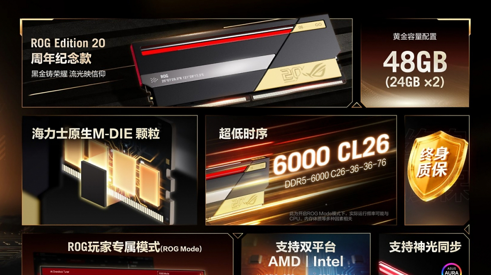 Asus ROG Edition 20: DDR5 mit M-Die kann DDR5-6000 und DDR5-8000 auf Knopfdruck